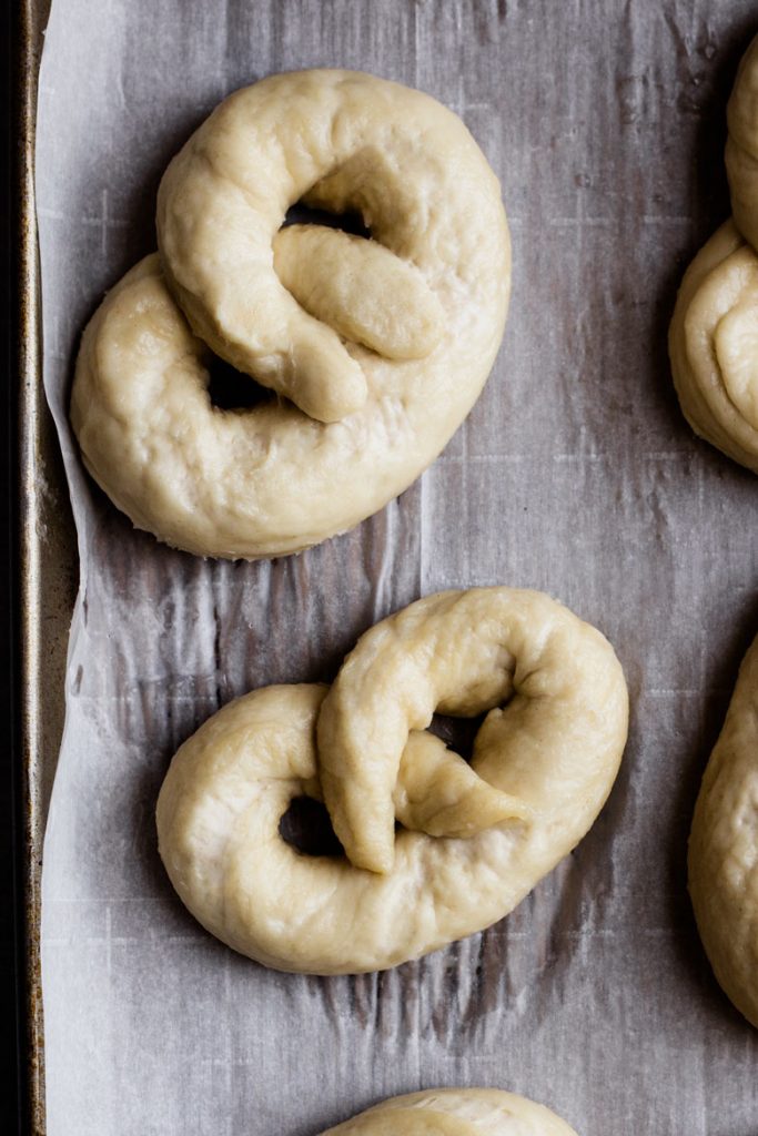 Twisting and preparing dough for soft pretzel recipe