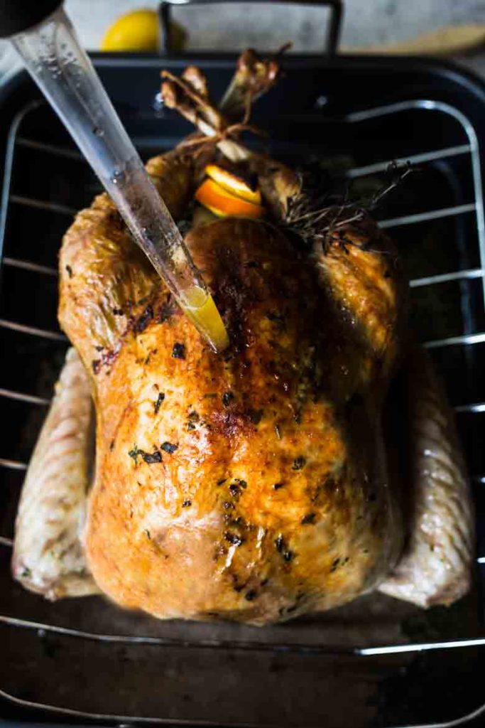 Basting turkey for Roasted Thanksgiving Turkey