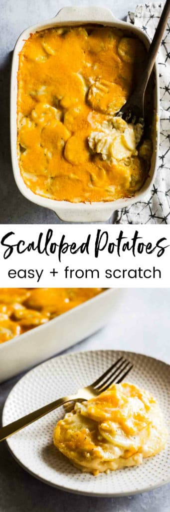 Creamy, cheesy, and hearty, this easy Scalloped Potatoes recipe is the perfect side for your next dinner. #easyside #potatoes #easter #sidedish #recipe #easyrecipe